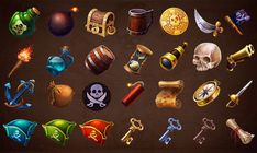 a bunch of different items that are on a brown background, including keys and other things