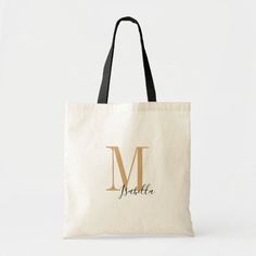 Personalized elegant simple name and monogram tote bag Elegant Monogram Canvas Bags For Formal Occasions, Elegant Monogram Canvas Bag For Daily Use, Formal Monogram Canvas Bag With Gold-tone Hardware, Rectangular Monogram Canvas Bag For On-the-go, Elegant Pre-owned Monogram Canvas Bag, Monogram Tote Bags, School Notebooks, Monogram Tote, Kids Nursery Decor