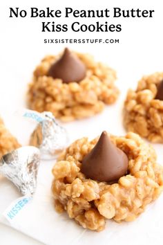 no bake peanut butter kiss cookies with chocolate on top