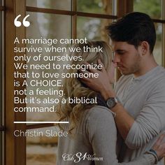 a man and woman embracing in front of a window with a quote from the book, marriage cannot not survive when we think only