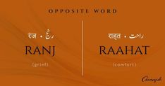 opposite and opposite words in different languages on an orange background with the word raaht