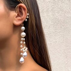 This Unique Piece Is A Wonderful Addition To Your Wardrobe And Your Style; Sure To Get Lots Of Compliments! Can Be Worn On Either The Left Ear Or The Right Ear. Gsumpr50400j9rs Full Ear Earrings, Tassel Earing, Pierced Ear, Fake Piercing, Ear Earrings, Tassel Drop Earrings, Vintage Pearls, Pearl Chain, Clip Earrings