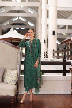 Brand: Saadia AsadProduct: Chikankari D-04ACollection: Noor by Saadia Asad Luxury Chikankari Lawn CollectionFabric: LawnDesign Work: Embroidered PRODUCT DETAILS: Laser embroidered lawn center panel and schiffli Embroidered lawn back Embroidered lawn sleeves Dyed cambric trouser Digital printed chiffon dupatta Embroidered border for neckline & front Embroidered hem scalloped border Embroidered side panels Embroidered border for sleeves Schiffli embroiderd border for panels insert DISCLAIMER:* Lining, Laces, and Tassels are not included in unstitched variants.* Embellishment items in stitched outfits are subject to market availability.* Product color may vary due to photographic lighting or your device settings. CARE INSTRUCTIONS: Extra Fabric Has Been Used For Shoot Original Color May Vary Green Naqshi Sharara For Eid, Unstitched Green Sharara With Naqshi Detailing, Green Anarkali Set With Naqshi Details, Green Naqshi Dupatta For Diwali, Formal Semi-stitched Naqshi Sharara, Semi-stitched Green Anarkali Set With Naqshi, Green Unstitched Suit With Dabka Work For Formal Occasions, Designer Green Salwar Kameez With Naqshi, Green Anarkali With Naqshi Detailing