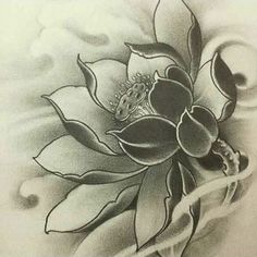 a drawing of a large flower with leaves on it's petals and an insect in the center