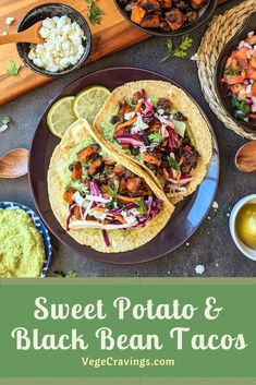 sweet potato and black bean tacos on a plate