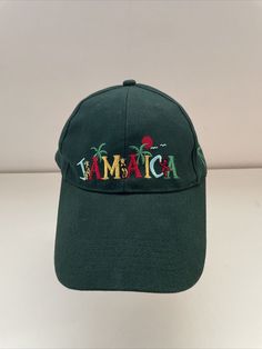 Jamaica Beaches Palm Trees Vacation Embroidered SnapBack Baseball Cap Hat. Vintage Curved Bill Baseball Cap For Beach, Travel Baseball Cap With Letter Print, Embroidered Logo Snapback Hat For Travel, Casual Hats With Embroidered Logo For Travel, Casual Travel Hats With Embroidered Logo, Travel Baseball Cap With Embroidered Logo, Vintage Green Baseball Cap With Embroidered Logo, Green Casual Baseball Cap For Travel, Casual Green Baseball Cap For Travel