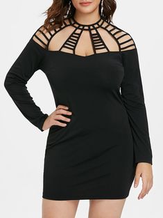 Plus Size Ladder Cut Out Mini Dress - Black - 3888600413 - Women's Clothing, Plus Size Women's Clothing  #PlusSizeWomensClothing #Women's #Clothing # #Plus #Size #Women's #Clothing Plus Size Gowns Formal, Black Plus Size Dress, Plus Size Dresses For Women, Plus Size Bodycon Dresses, Plus Size Bodycon, Mini Bodycon Dress, Mini Robes, Special Dresses, Printed Bodycon Dress