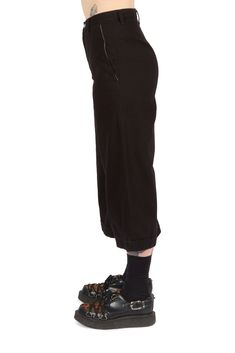 Asymmetric Skirt Pants In Black Yohji Yamamoto AW23 Body: 100% cotton. Model wears a size 1. Cecilia is 6' 0" Waist 28” Hips 36.5" Chest 34”