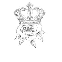 a drawing of a rose with a crown on top