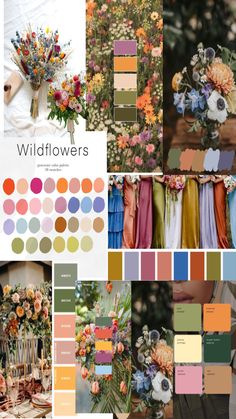 Wedding Theme Color Schemes, Wildflower Wedding Theme, Wedding Color Pallet, Fall Wedding Color Palette, May Weddings, Dream Wedding Ideas Dresses, Wedding Theme Colors, Future Wedding Plans, Theme Color