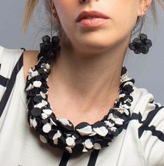 Black White Necklace, Unique Chunky Long Avant-Garde Shibori Fabric Bib Necklace, Avant-Garde Bohemian Jewelry, Anniversary Birthday Valentines Gift for Wife Mom Sister Best Friend  This flamboyant fabric necklace, made of soft and lightweight voile fabric, is great for creating an impressive appearance. Its beautiful pattern and colors make it the perfect accessory for women, a unique wearable art, and a boho necklace that makes a unique statement. Fungi jewelry is a whimsical and personal adaptation of the traditional Japanese art of Shibori. I use Shibori technique to change the structure of the fabric, forming different shapes and wrinkles, and accentuating its natural gradient shades. If you want to upgrade your look - this unique necklace is a wonderful way to do that. Dressed up wit Shibori Scarf, Shibori Fabric, Valentine Gift For Wife, Dot Necklace, Voile Fabric, Fabric Earrings, Fabric Necklace, Bib Necklaces, Textile Jewelry