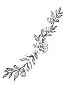 a line drawing of flowers and leaves on a white background