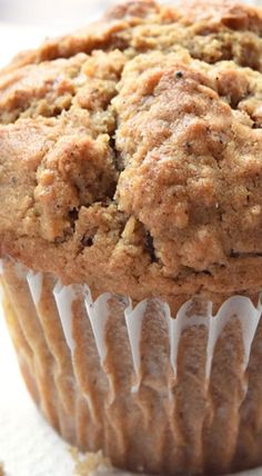 a muffin sitting on top of a white table