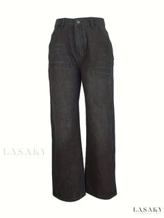 Lasaky - Womens Casual Straight Jeans with Slant Pockets | Loose Fit Non-Stretch Denim Pants | Trendy Denim Jeans & Clothing High Rise Brown Denim Flare Jeans, Non-stretch Washed Black Straight Leg Jeans, Non-stretch Brown Denim Jeans, Brown Non-stretch Denim Jeans, High Rise Brown Denim Pants, Non-stretch Mid-rise Brown Jeans, High Rise Brown Denim Bottoms, High Rise Brown Denim Jeans, Trendy Denim Jeans