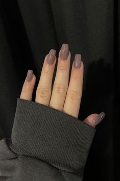 Nails Acrylic Coffin Plain Color, Short Acrylic Nails One Color Simple, Nails Plan Color, Dark Colour Acrylic Nails, One Color Winter Nails, Plain Coloured Acrylic Nails, Coffin Acrylics Simple, Purple Taupe Nails, Dark Nails Inspiration Square