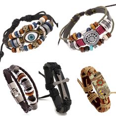 Men's Evil Eye Cross Leather Bracelet Braided Beaded Wristband Bangle 7.5" Gift | eBay Daily Jewelry, 5 Gifts, Seashell Crafts, Bracelets And Charms, Evil Eye, Fashion Watches, Sea Shells, Leather Bracelet, Jewelry Watches