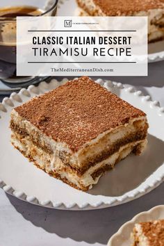 two plates with desserts on them and the words classic italian dessert tramius recipe