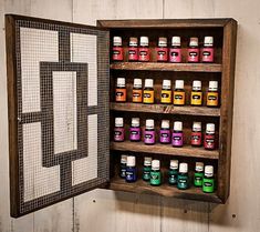 Diy Beauty Storage, Makeup Storage Shelves, Diy Makeup Organizer, Makeup Decor, Rustic Cabinet, Essential Oil Shelf, Diy Storage Rack, Essential Oils For Colds, Makeup Organization Diy