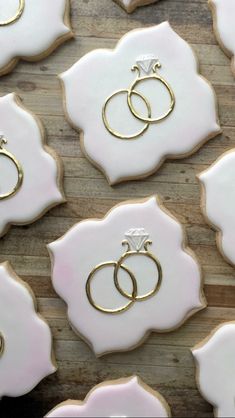 decorated cookies with wedding rings on them