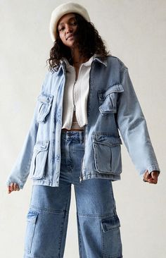 Desi Fashion Casual, Denim Cargo, Workwear Jacket, Cargo Jacket, Fabric Light, Pocket Jacket, Work Wear Women, Desi Fashion, S Models