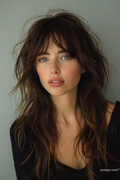 Rambut Brunette, Shaggy Long Hair, Hair Inspiration Long, Wispy Bangs, Long Hair With Bangs, Long Hair Cuts, Hair Transformation, Layered Hair