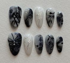 Dark Funky Nails, Black Cherry Nails Acrylic, Black Cherry Nails, Classy Acrylic, Cherry Coke, Punk Nails, Gothic Nails, Goth Nails