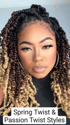 Twists Hair Styles For Black Women, Twists For Natural Black Hair, Springy Afro Twist Hairstyles Short, Braids For Spring Black Women, Marley Hair Styles Ideas, Light Hairstyles For Black Women, Popular Natural Hairstyles, Light Protective Styles, Green Make Up On Black Women