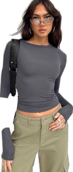 Grey long sleeve top Round neck