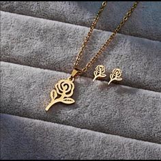 Perfect For Your Disney Bound Beauty And The Beast Belle Outfit Nwt Stainless Steel Gold Belle Outfit, Beauty And The Beast Belle, Dainty Rose, Earrings Necklace Set, Jewelry Dainty, Rose Earrings, Birthday Gift Ideas, The Beast, Earring Necklace