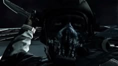 a man in a gas mask holding a knife