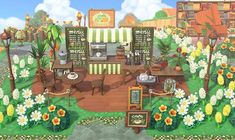 ACNH Cafe Design Ideas & Codes - Animal Crossing New Horizons Coffee Shop Stall, Menu, Floor & Sign Designs Acnh Cafe, Cafe Design Ideas, Animal Crossing Coffee, Animal Crossing Cafe, Menue Design