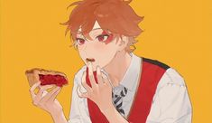 an anime character eating a piece of pizza