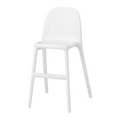 a white plastic chair with the seat up and legs down, on a white background