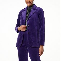 DG2 by Diane Gilman Stretch Velvet Blazer  No longer made for business-only attire, this plush velvet blazer is a seasonal wardrobe chameleon. Paired with your favorite jeans and a fitted tee or a pretty party dress and fashionable heels, this must-have design is head of its class. Fashionable Heels, Pretty Party Dresses, Seasonal Wardrobe, Pretty Party, Fitted Tee, Knit Blazer, Velvet Blazer, Stretch Velvet, Draped Fabric