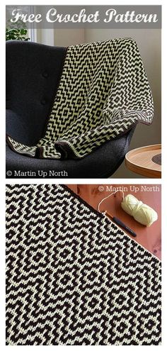 two pictures showing how to make an easy crochet blanket with the same pattern