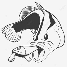 a fish with its mouth open and it's tongue out, black and white