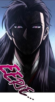 an anime character with long black hair and red eyes