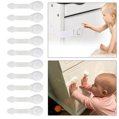 the baby is trying to put something in the drawer with it's thumbnails