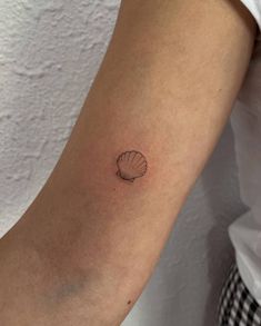 a small seashell tattoo on the arm