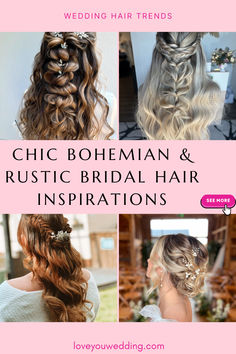 Achieve the perfect boho or rustic vibe for your big day with these breathtaking wedding hairstyles! From loose waves adorned with flowers to elegant braids and chic updos, this collection is full of effortlessly beautiful ideas. Whether you’re planning a bohemian-inspired ceremony or a rustic outdoor celebration, these hairstyles will complete your bridal look. Click to explore stunning bohemian and rustic wedding hairstyle inspiration!