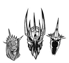 three different types of skulls with horns on them