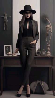 Morticia Addams Outfit Inspiration, Edgy Elegant Outfits, Classy Goth Aesthetic, Goth Office Fashion, Modern Witch Fashion, Look Grunge, Business Professional Outfits, Woman Suit Fashion, Looks Black