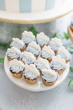 small cupcakes with frosting on a white plate