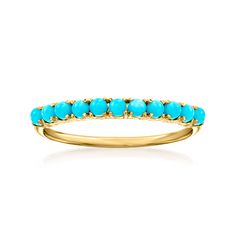 Our eBay Store About Us Contact Us Add to Favorite Sellers RS Pure by Ross-Simons Turquoise Ring in 14kt Yellow Gold Ross-Simons is the authority on fashionable must-haves. RS Pure. Modern designs that complete your outfit and complement your personality. Solo or stacked, this dainty ring packs a colorful punch! 2mm round stabilized turquoise cabochons make a bright statement along a simple 14kt yellow gold band. 1/16" wide. Turquoise ring. Each Ross-Simons item arrives in a fine jewelry present Flat Back Earrings, Fine Jewelery, Mixed Metal Jewelry, Turquoise Rings, Dainty Ring, Turquoise Gemstone, Gold Band, Blue Stone, Birthstone Jewelry