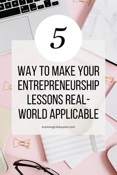 a laptop with the words 5 ways to make your enterprise learn real world applicable