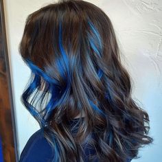 What Highlights Go With Dark Brown Hair, Dark Brown And Colorful Hair, Blue Highlights For Dark Brown Hair, Blonde Balayage With Blue Highlights, Brown Hair W Blue Highlights, Brown Hair Dark Blue Highlights, Dark Brown With Blue Underneath, Black Hair And Blue Highlights, Brown Hair Dye Ideas Coloring