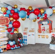 an elephant and circus themed birthday party with balloons