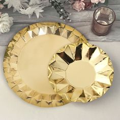 Geometric Metallic Gold Dessert Appetizer Paper Plates, Disposable Salad Party Plates - 400 GSM Fancy Disposable Plates, Gold Paper Plates, Salad Party, Gold Dessert, Bachelorette Party Supplies, Event Table, Disposable Plates, Dessert Appetizers, Paper Material