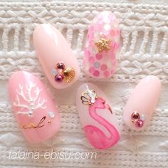 ネイル デザイン 画像 934718 ピンク アニマル リゾート Nails Mermaid, Flamingo Nails, Korean Nail Art, Tropical Nails, Vacation Nails