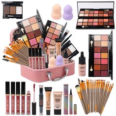 PRICES MAY VARY. 【All In One Makeup Set】 1 x Makeup storage bag, 2x14 Color Eyeshadow Palette，5 x Lip Gloss，3 x Foundation （Different styles），1 x Mascara，1 x Eyebrow Pencil，1 x Eyeliner，1 x Contour Stick，1 x Eyebrow powder, 2 x Powder Puff, 20 x Makeup Brushes 【Quality】Professional matte eyeshadow palette super soft and highly pigmented,waterproof,excellent ductility,strong adhesion.It can long last for all day long. 【LONG LASTING】 Our cosmetics lasting color effect can be used for a long time. Cheap Makeup Products On Amazon, Make Up Kit Professional, Contouring Stick, Makeup Palette Collection, All In One Makeup, Selena Pictures, Eyebrow Powder, Makeup Storage Bag, Matte Eyeshadow Palette